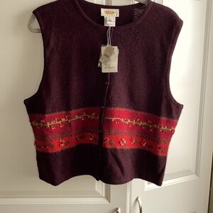 Talbots Vintage PL Petite Large Lambswool Sweater Vest cardigan Beaded‎ NWT